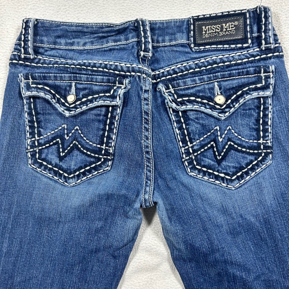 Miss Me Irene Bootcut Jeans Women 31 Blue Low Rise Y2K Whisker Contrast Stitch